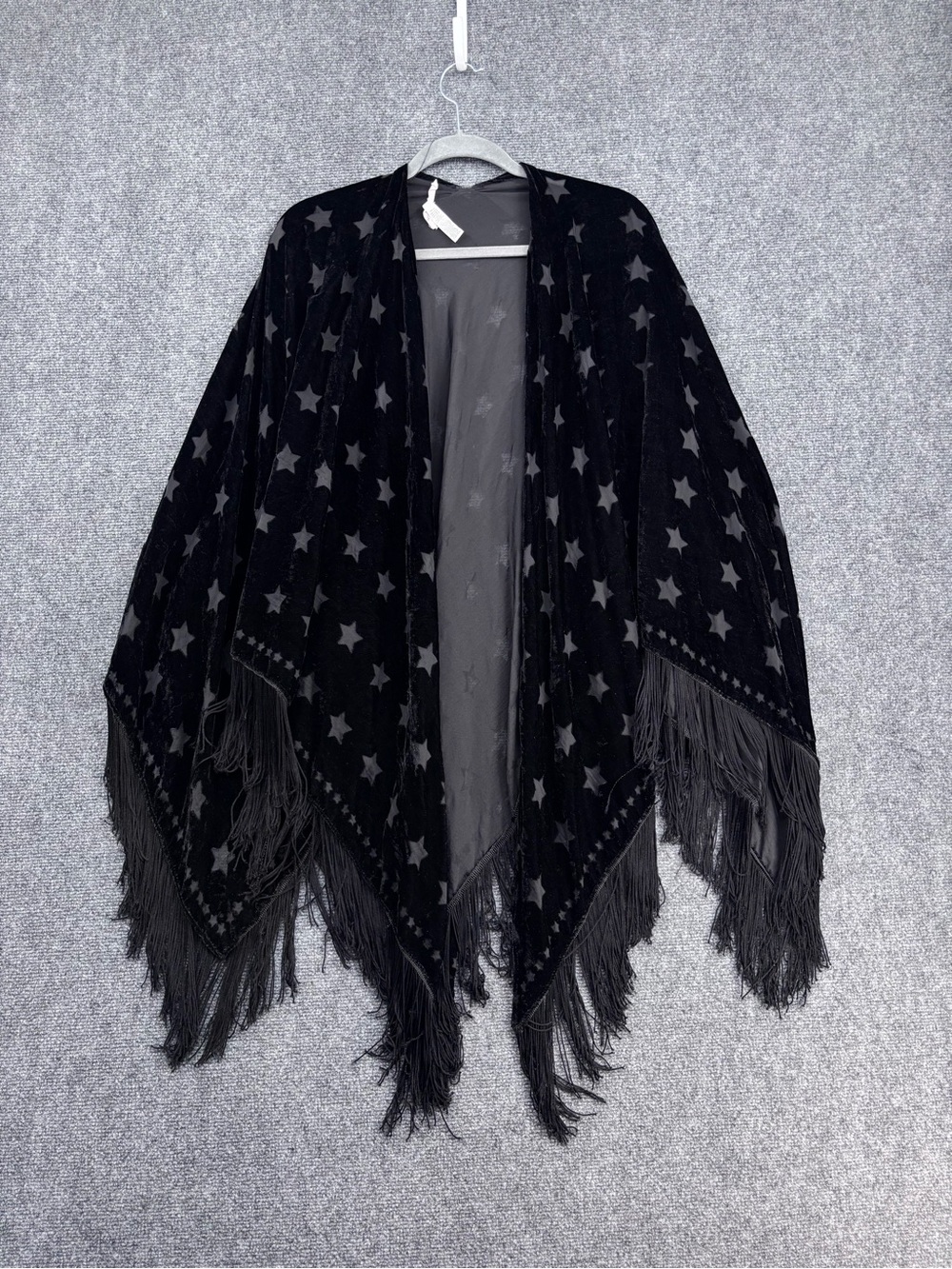 BCBGeneration Black Goth Velvet Star Burnout Fringe Kimono Festival Women’s OS
